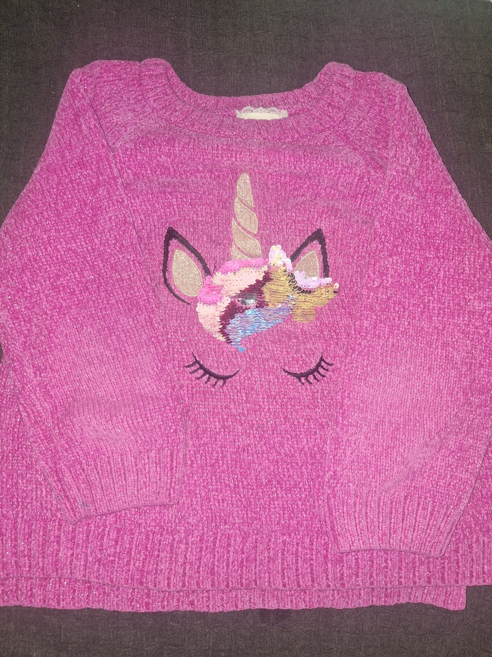 btween Bright Pink Sequin Unicorn Crewneck Sweater